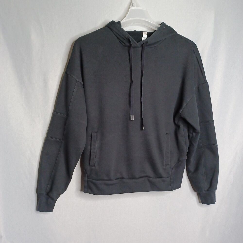 Alo Yoga Hoodie Womens Small Black Fleece Pullover Relaxed Sweatshirt Pockets